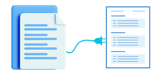 Document automation process, showing data integration and document creation 